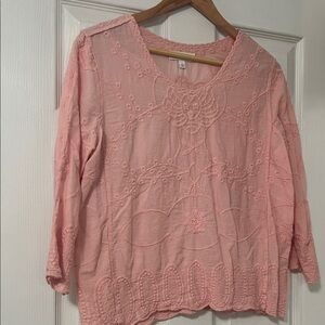 New Directions Coral Embroidered Blouse